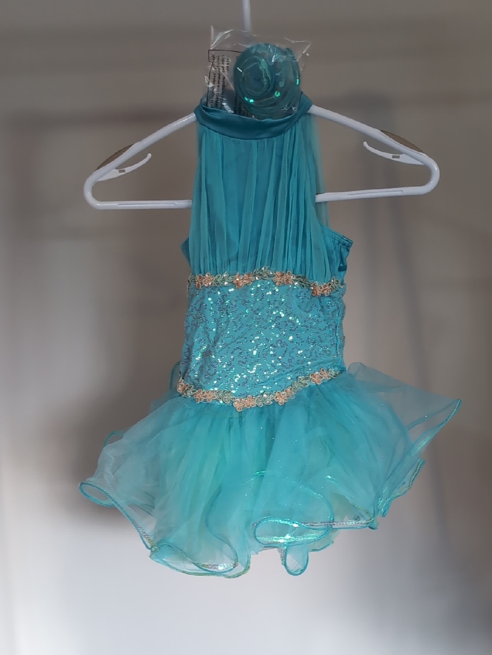 Weissman Teal Halter Dance Costume with Sequin Bodice